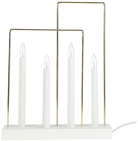 EGLO LED Lichterbogen Weihnachten mit 4 Glühbirnen, Fensterleuchter in Weiß mit Metall-Elementen in Messing, Schwibbogen mit Kabel, E10, warmweiß