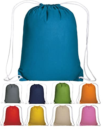 Generico Sacca Zainetto Cotone con Chiusura a Strozzo Borsa in Tessuto da Palestra (Celeste)