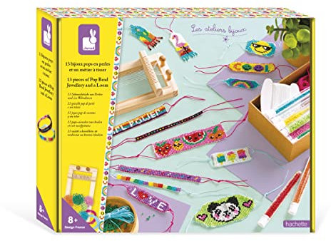 Janod J07999 Spiel 13 Jewel Pops in Perlen und einem Webstuhl, Mehrfarbig