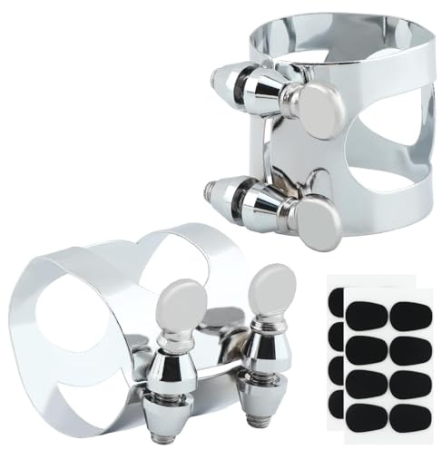 Clarinet Ligature Set - 2Pcs Ligature & 16Pcs Cushion With Adjustable Screws for B Flat Mouthpiece - Woodwinds Instrument