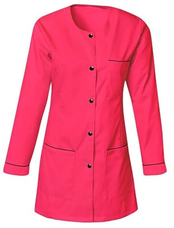 Tunique médicale Manche Longue réglable Blouse médicale Femme Fentes côté en Bas 3 Poches Dont 2 Basses Polyester Coton uni (FR/ES, Alpha/Lettres, M, Taille Normale, Taille Normale, Rose)