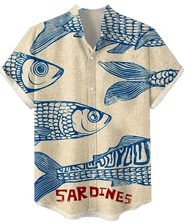 Camisas de Manga Corta con Estampado de Peces y Cuello alzado para Hombre Camisas Hawaianas Camisa con Botones Blusa de Calle al Aire Libre