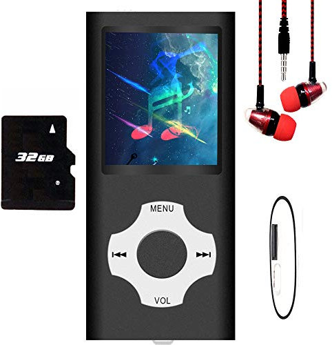 Hotechs MP3-Player/MP4-Player, MP3-Player mit 32 GB Speicherkarte, schlankes Design, digitales LCD-Display, 4,6 cm (1,8 Zoll) Display, FM-Radio