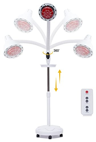 MINRS 275W Rotlichtlampe Wärmelampe Infrarotlampe mit Timer und 5 Allrichtungsräder, 360° Drehbar 8-70℃ Temperatur Einstellbar