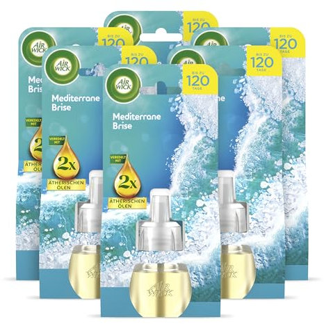 Air Wick Duftstecker Nachfüller – Duft: Mediterrane Brise – Zitrischer Raumduft für die Steckdose – 6x 19ml Duftölflakon-Nachfüller