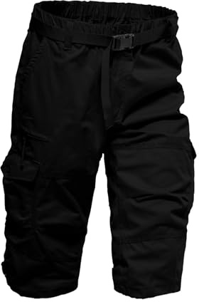 Pantaloncini da combattimento estivi da uomo a 3/4 in vita elasticizzata con tasche multiple, pantaloni a tre quarti, pantaloncini cargo da uomo, leggeri, tinta unita, lunghezza 3/4, pantaloni da