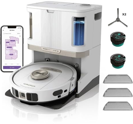 Shark PowerDetect Robot Vacuum and Mop with 60-Day Self-emptying and Cleaning Base - 3D LiDAR Navigation - Wi-Fi/App - 3 Anti-microbial Pads, 2 Odour Cartridges and 2 Brushes Incl. - White