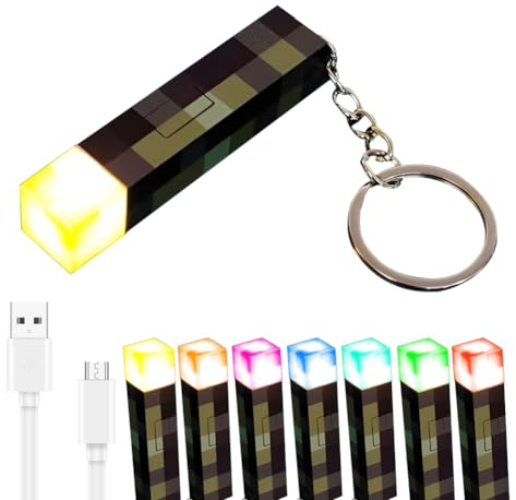 Kayuneed 3 in 1 Torch Lamp Wall Lamp Key Ring 7 Colours Miner Game Magnetic Torch Key Ring 65 mm Mini Night Lamp USB Rechargeable for Children Gifts, Room & Party Decoration
