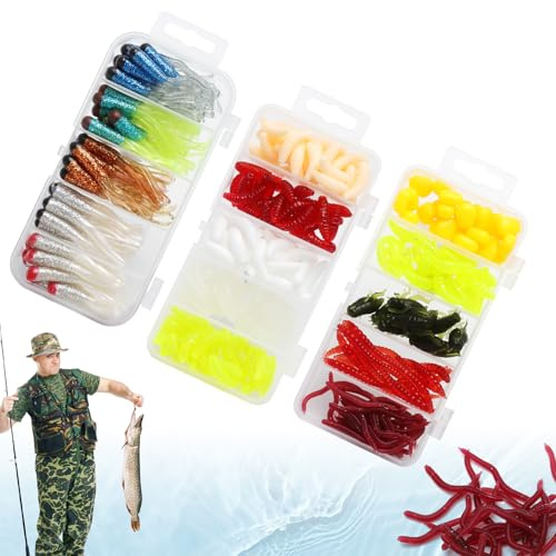TMZELOA 300 Pièces Leurres de Pêche Brochet, Appâts de Pêche au Bar Silicone Leurre de Pêches en Plastique Appâts Souples en Silicone Eurre Peches Carnassier pour Truite Perche Brochet Sandre Pêchee
