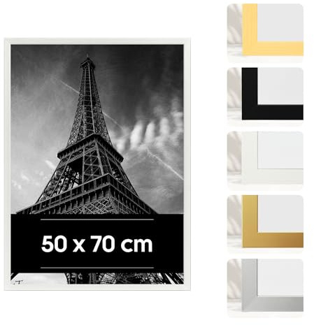 JCNORD Cornice Portafoto in Plastica Bianca 50x70 cm - Cornice 50 x 70 con Vetro Acrilico Infrangibile - Moderna per Pareti e Tavoli