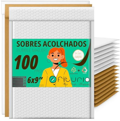 OFITURIA Buste imbottite a bolle mix 150x220 mm polietilene, kraft e bianco, buste per spedizione autoadesive, imballaggi imbottiti resistenti per ufficio, ecommerce e spedizioni (100 pz)