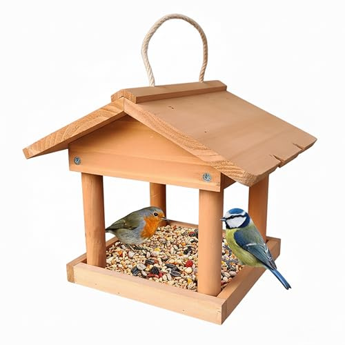 Relaxdays Vogelfutterhaus, Holz, Vogelhaus zum Aufhängen, HxBxT: 22 x 26 x 22 cm, Garten & Balkon, Futterhaus, orange