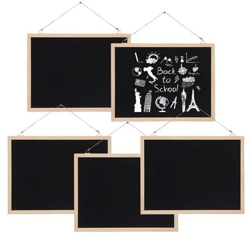 5 Pack Hanging Black Board, 20 X 30 cm Wall Mounted Small Chalk Board with Hook and Cord for Walls Notice Menu Memo Bulletin