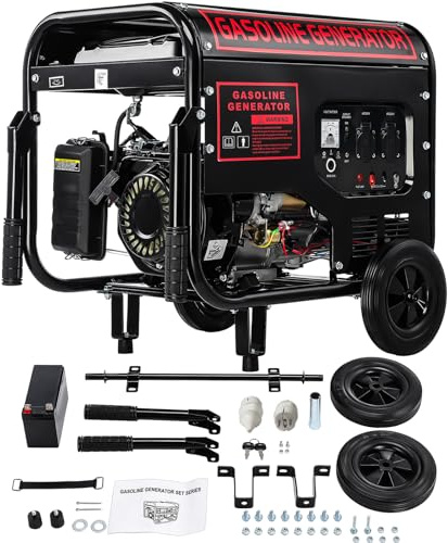 4-Takt Benzin Stromerzeuger 5000W Elektrostart, 12PS Notstromaggregat mit AVR, 2x 230V, 1x 12V Anschluss 15L Tank, 50Hz, CE, Tragbar mit Rädern, für Camping, Baustelle & Haus