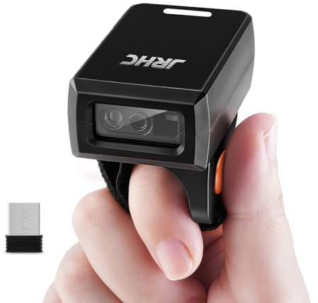 JRHC Finger Scanner Barcode Scanners 2D Bluetooth Ring QR Code Scanner, 2.4Ghz Wireless Portable Mini Wearable with 3 Connection Modes, for iOS Android Win Mac, Barcode Reader for Warehouse Store