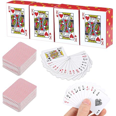 CIATBYYJ 4-pack Mini-spelkort, miniatyrpokerspel, små spelkort, bärbara pokerkort, för brädspel, utflykter utomhus, picknicks och familjespel (4,2 * 3,2 cm)
