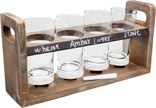 Vin Bouquet FIA 256 - Set de Cata de Cerveza con Bandeja de Madera y 4 Vasos de Cristal