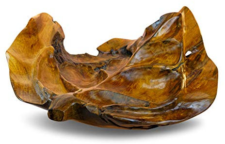 Kinaree Wurzelholz Schale Blatt – Handgefertigte Teakholz Dekoschale aus Indonesien – Naturholz Schale für Obst, Schlüssel oder Deko – Unikat aus massivem Teak Wurzelholz