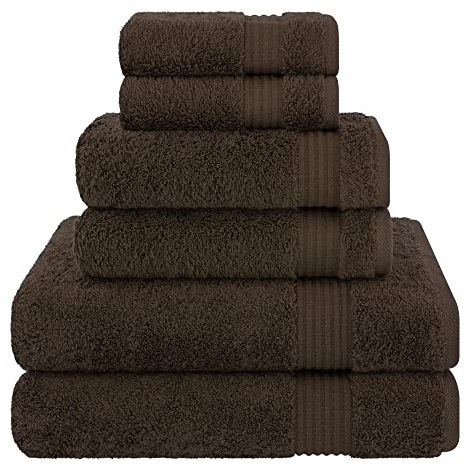 Cotton Paradise 6 Piece Towel Set, 100% Cotton Soft Absorbent Turkish Towels for Bathroom, 2 Bath Towels 2 Hand Towels 2 Washcloths, Brown Towel Set