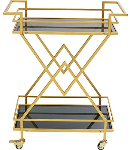 Kare Design Servierwagen Pyramids, Schwarz/Gold, Accessoire, Rollbar, Glasplatte, Stahlgestell, 79x65x35 cm (H/B/T)