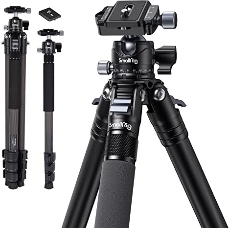 SmallRig AP-10 Carbon Fiber Tripod, 52.4 Lightweight Compact Camera Tripod with Detachable Monopod, 360° Ball Head with Payload 5 kg/11 lb, Quick Release Plate for Canon for Sony, DSLR Camera, Phone
