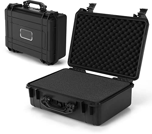 TANGZON Waterproof Protective Hard Case, Shockproof Camera Case with Customizable Foam Insert and Dual Padlock Holes, Flight Case Tool Box for Pistol, Drone & Equipment (56 x 44 x 22cm)