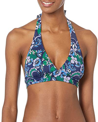 Amazon Essentials Damen Bikini-Badeanzug-Oberteil mit Leichter Unterstützung und gebundenem Neckholder (in Übergröße erhältlich), Tiefblau Paisley, 38