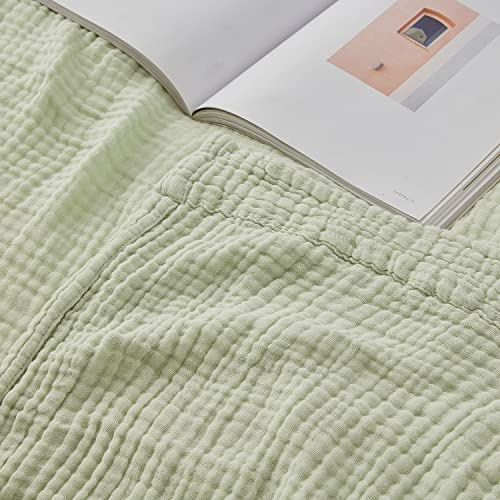 EMME bomullsfilt 100 % muslin mjuk filt för soffa 6 lager andningsbar gasväv filt alla årstider mjuk och lätt förtvättad bomullsfilt (salviagrön, 140 x 190 cm (55 x 75 tum))