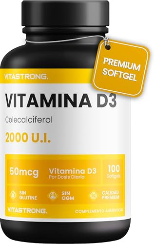 Vitamina D Vitastrong | 2000 UI Vitamina D3 para Softgel | Vitamina D de Alta Dosificación | Contribuye al funcionamiento normal del sistema inmunitario | Apoya huesos, dientes, músculos