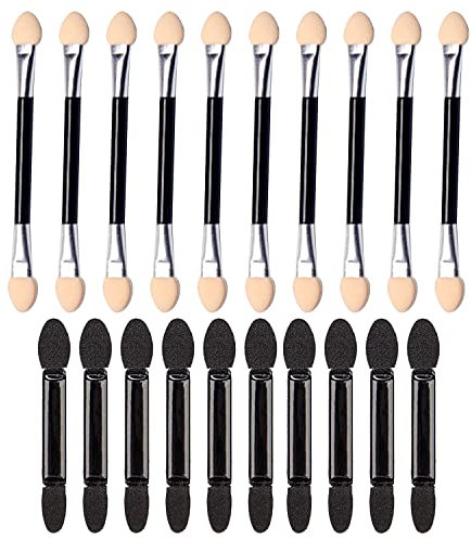 20 Pinceles de Ojos: 10 Esponja Larga y 10 Palillo Corto, Cepillo de Sombra y Aplicador de Maquillaje