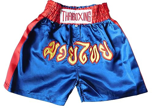 Stylische Junior-Shorts für Muay Thai Boxen - Die ultimative Kickboxhose für Coole Jungs und Mädchen (Kinder) - Für Gym, Sport und Fitness - dunkelblau (as3, Age, 10_Years, 12_Years, Regular)
