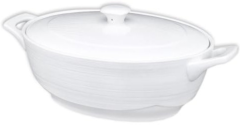 jinsongdafa Fuente ovalada de porcelana con asas, 1800 ml, cerámica blanca francesa, juego de utensilios de horno con tapa, apto para microondas, lavavajillas, horno y frigorífico (30,7 cm)