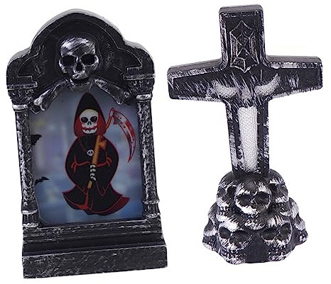 Hoement 2pezzi Lampade Decorative Halloween Led Forma Di Lapide Per Feste e Decorazioni Design Stregonesco e Croce Per Atmosfera Festiva