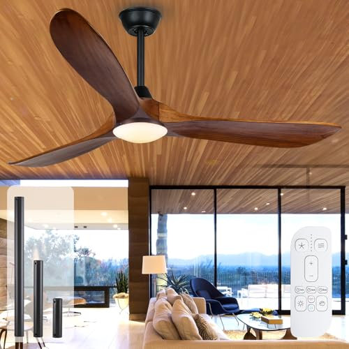 Ventilatore da soffitto in legno rustico da 152 cm con luce e telecomando, ventilatore da soffitto con motore CC reversibile a 6 velocità per balcone, ventilatore da soffitto per esterni interni