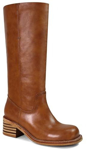 UBWDU Brown Platform Boots for Women Knee High Wide Calf Long Boots Square Toe Chunky Heel Campus Tall Boots Low Heel Size 6.5