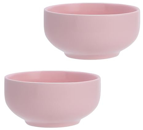 Dowbom Juego de cuencos grandes para cereales, 400 ml, aptos para microondas, cuencos de arroz, cuencos de desayuno, cuencos de cerámica para cereales (rosa, paquete de 2)
