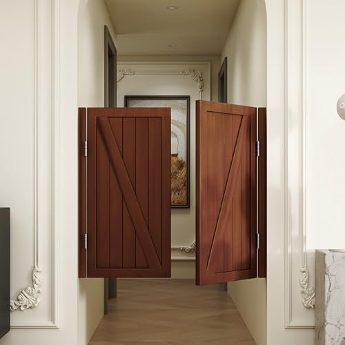 GOCHUSX Portails Battants Portes par Café, Porte De Salon en Bois Massif, Porte De Cuisine À Double Ouverture avec Charnières Métalliques pour Cloison D'entrée(75x80cm)