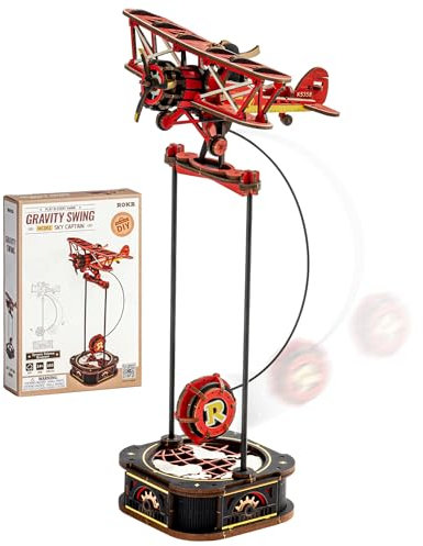 ROKR 3D Wooden Puzzle Model Kits Gravity Swing Series Retro Decor Dynamic Balance Ornament for Adult,Model Building Kits Birthday Gifts for Teens and Adults, Sky Captain, MCD01