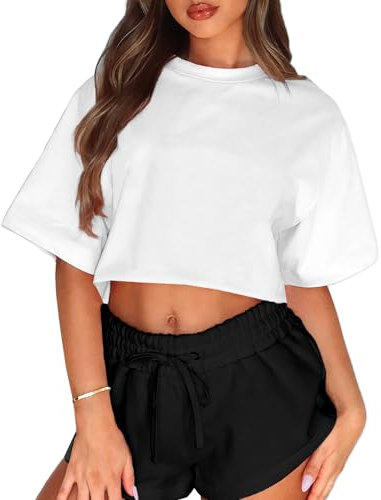 Navneet Women Oversized T Shirts Workout Gym Top Cute Short Sleeve Crop Tops Sports Tops Yoga Running Going Out Loose Fit White M