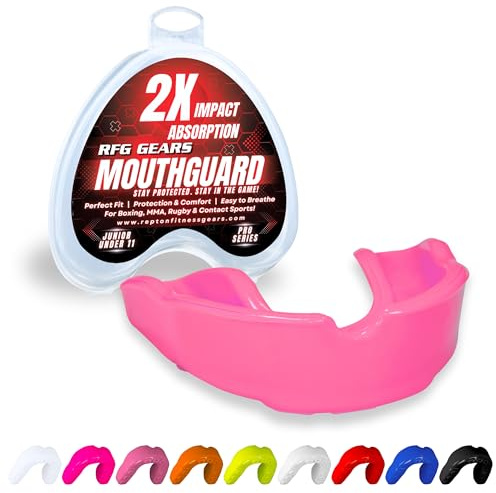 Mouthguard, Adult and Junior Gum Shield Slim Fit with Case for Boxing, Martial Arts, Judo, MMA, Rugby, Karate, Hockey and Other Contact Sports (Pink, Junior (Under 11))