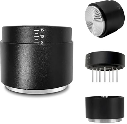 JUELICH Distribuidor de Café 3-en-1 y Tamper con Herramienta WDT – Set de Distribución de Café Ajustable – Accesorios Profesionales Espresso para Portafiltros 53mm (53mm)