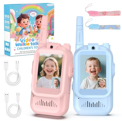 Video Walkie Talkies for Kids, Video Walkie Talkies for 3 4 5 6 7 8 9 Years Old Boys and Girls, Outdoor Toys Garden Games Birthday Gifts, Visual Kids Walkie Talkie Long Range (Blue & Pink)