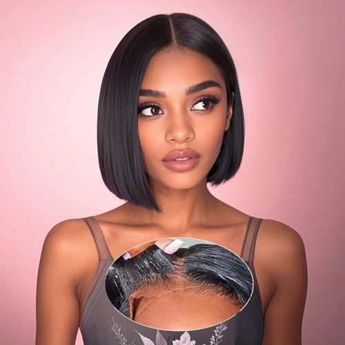 Perruque Cheveux Humain Sans Colle 4x4 Bob Straight Perruque Femme Naturelle Sans Colle Cheveux 8 Pouces Wear and Go Glueless Wig Straight Bob Lace Wig Human Hair for Black Women