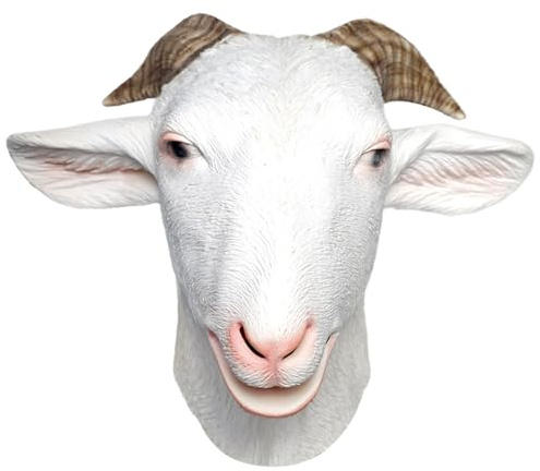 HoveeLuty Masque de chèvre 12 Pouces Yeux réalistes Bois de cerf Masque Animal en Latex Costume chèvre Complet Adulte pour Halloween, Noël, Pâques, Carnaval, Fêtes costumées en Latex drôle