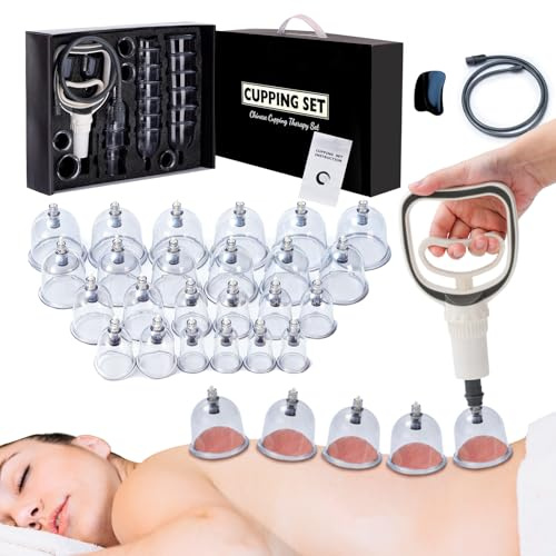 24PC Ventouse Hijama - Appareil de Massage pour Drainage Lymphatique, Anti-Âge et Éclat de la Peau, Ventouses Anti-Cellulite - Soulagement Musculaire & Détente, Ventouses à Pompe pour Jambes & Corps