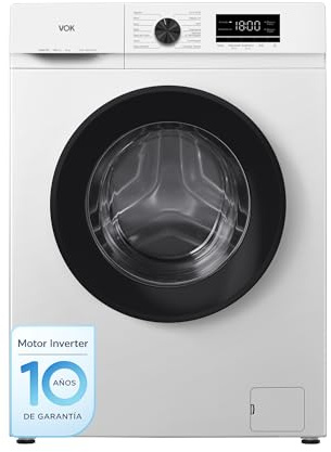 Lavadora 10kg VOK Clase A con Instalación Incluida – Motor Inverter Silencioso, 1200 RPM, Fondo Reducido,14 Programas con Vapor, Bajo Consumo 51 kWh/100 ciclos, EVW-10BAWL2412PR