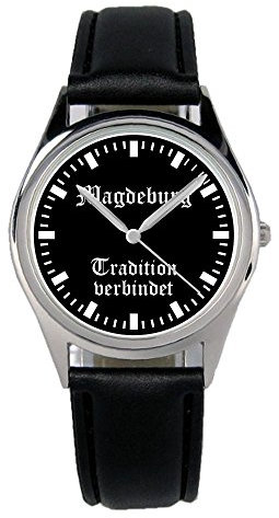 KIESENBERG Armbanduhr Magdeburg Geschenk Artikel Idee Fan Damen Herren Unisex Analog Quartz Lederarmband Uhr 36mm Durchmesser B-2019