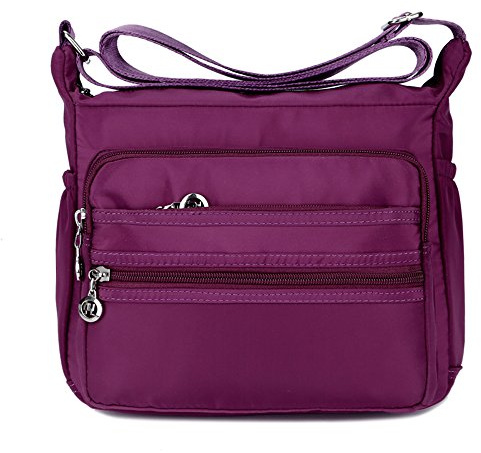 XUEREY Women's Multi-Pocket Casual Crossbody Handbags Waterproof Shoulder Nylon Bags (Small Purple)