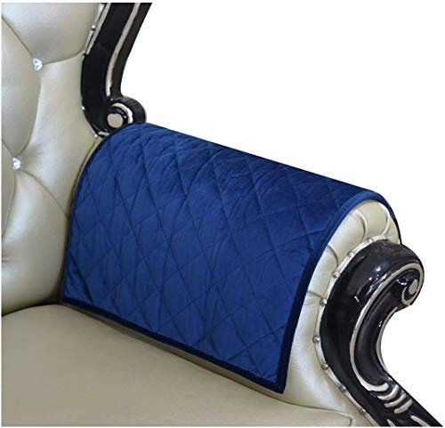 ZUODU Nonslip Navy Velvet Sofa Armrest Covers for Fabric Couch Leather Sofa Quilted Furniture Protector for Dogs Kids Pets Pack of 2(Check Navy Velvet)