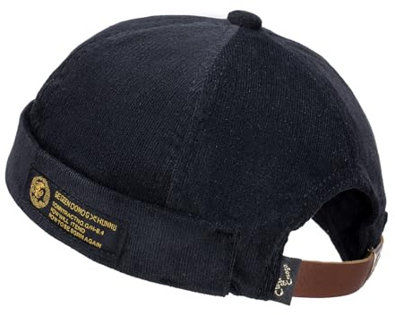CLAPE Cappellino da Portuale Berretto Docker in Corduroy Cappello Senza Visiera Scaricatore Uomo Donna Berretto da Marinaio in Taglia Unica Black CT06